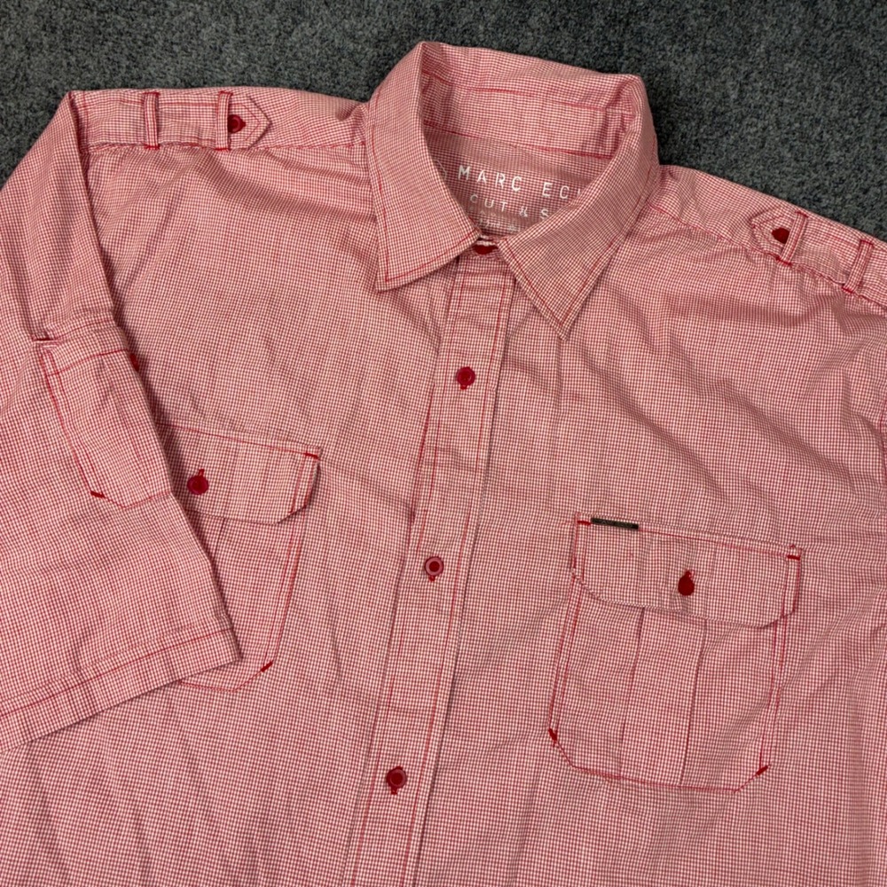 Marc Ecko Cut & Sew Mens 4XLT Red Gingham Short Sleeve Button Up Utility Shirt